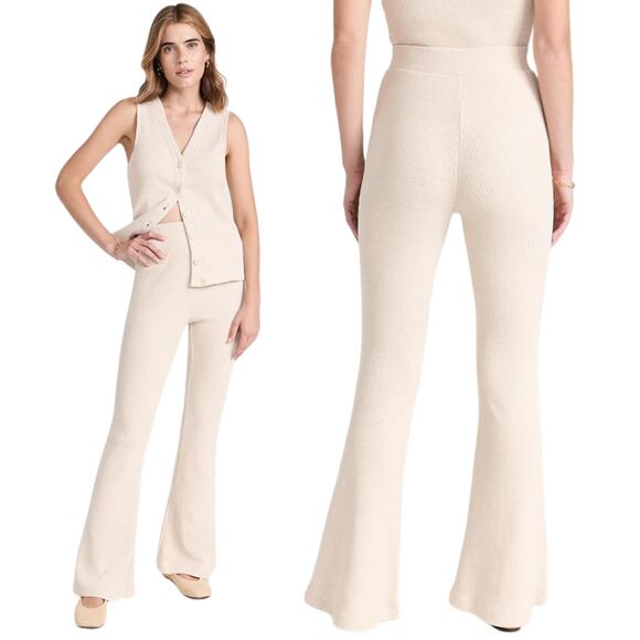 Madewell MWL High Rise Stretchy Rib Knit Cream ABC Flare Comfy Pants-Tall Small - Picture 1 of 4